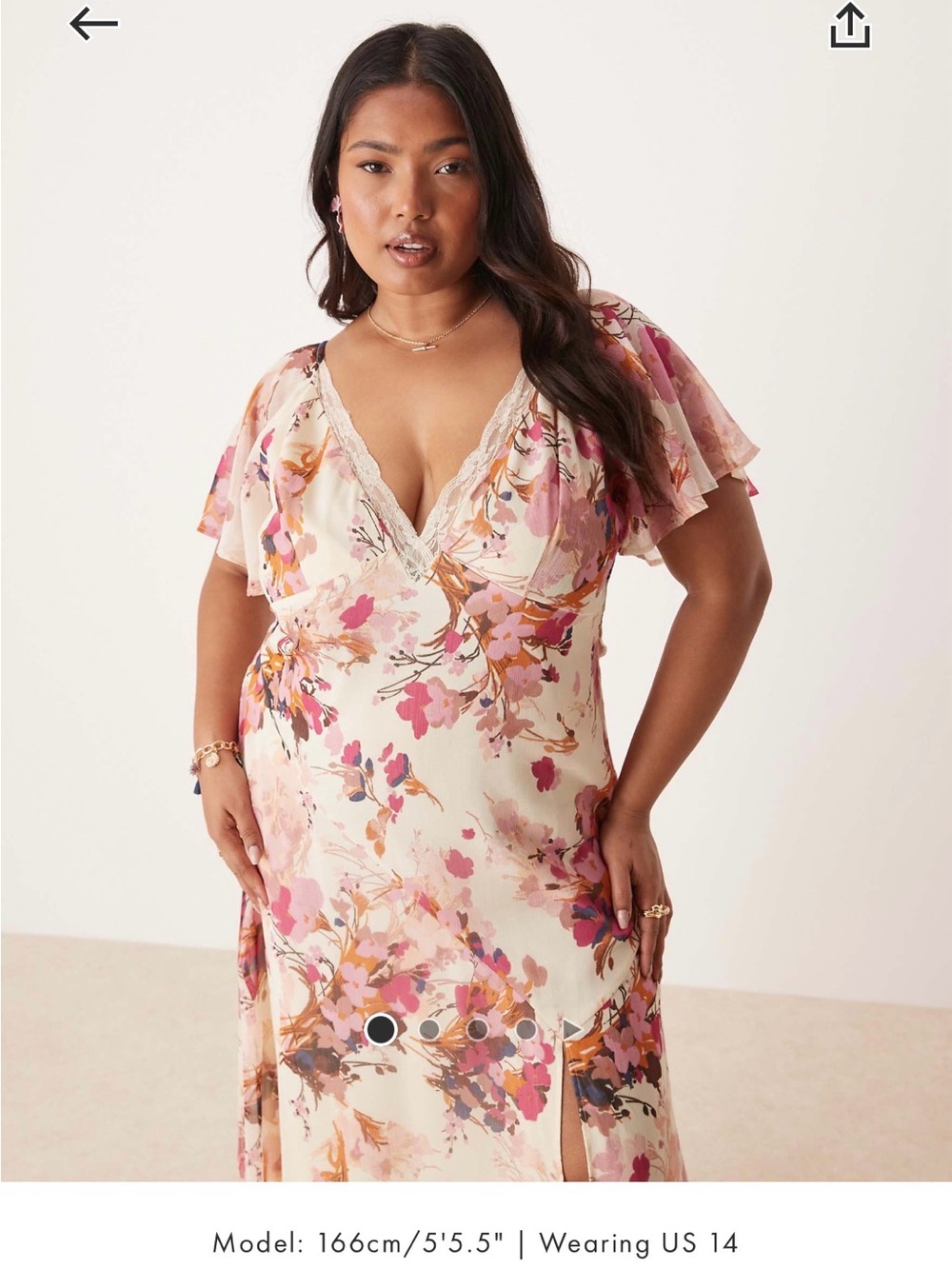 NWT: ASOS Curve Floral Cream Dress with Pink & Brown Accents